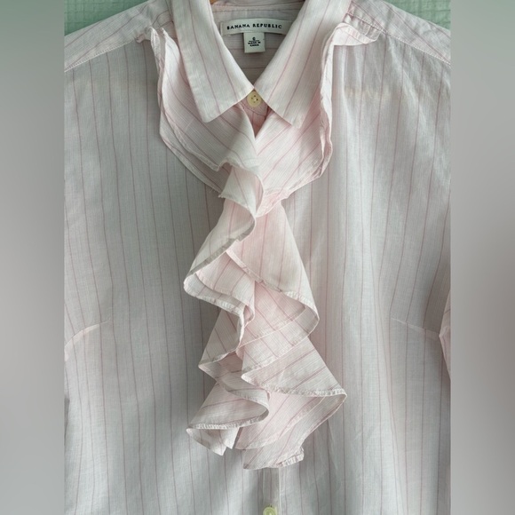 Banana Republic Pink Stripe Riley Button Up Ruffle Shirt - Picture 7 of 10